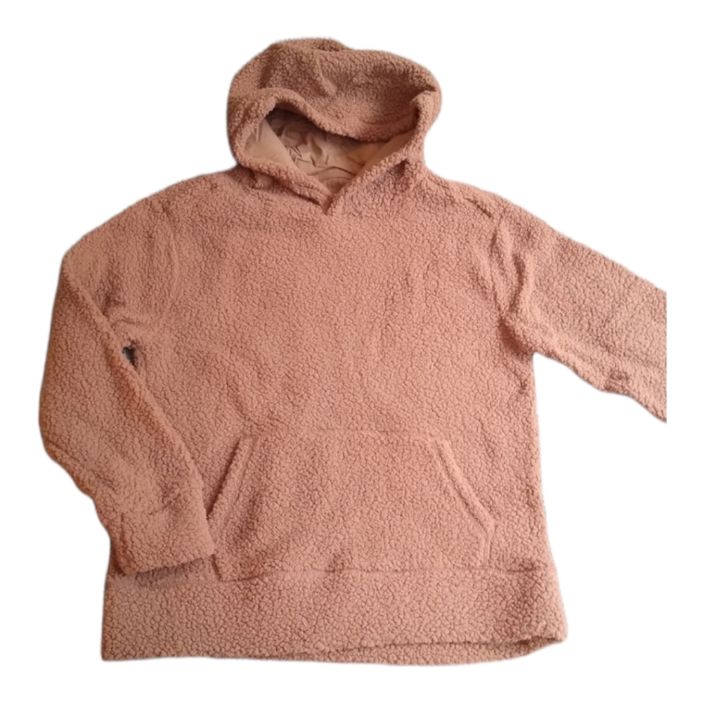 NWOT Brown Sherpa Hooded fleece pullover sweater pocket Youth XXL (14-16)